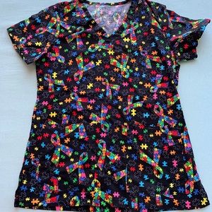 Autism Awareness Black/Multicolor Scrub Top